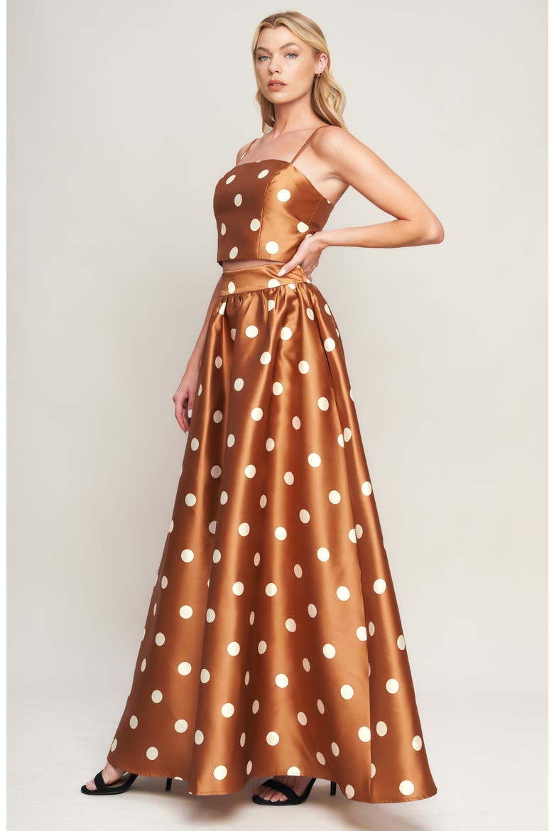 Polka Dot Satin Crop Top, Alternate, color, CARAMEL