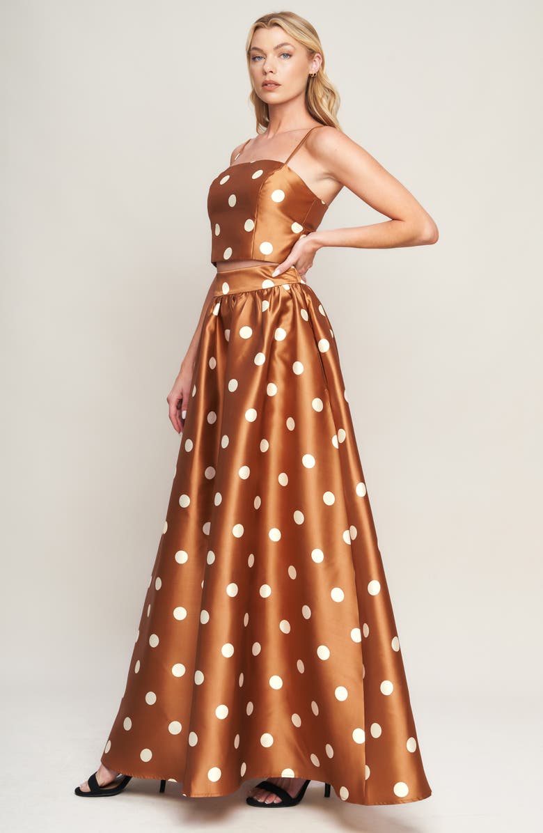 FLYING TOMATO Polka Dot Satin Crop Top, Alternate, color, Caramel