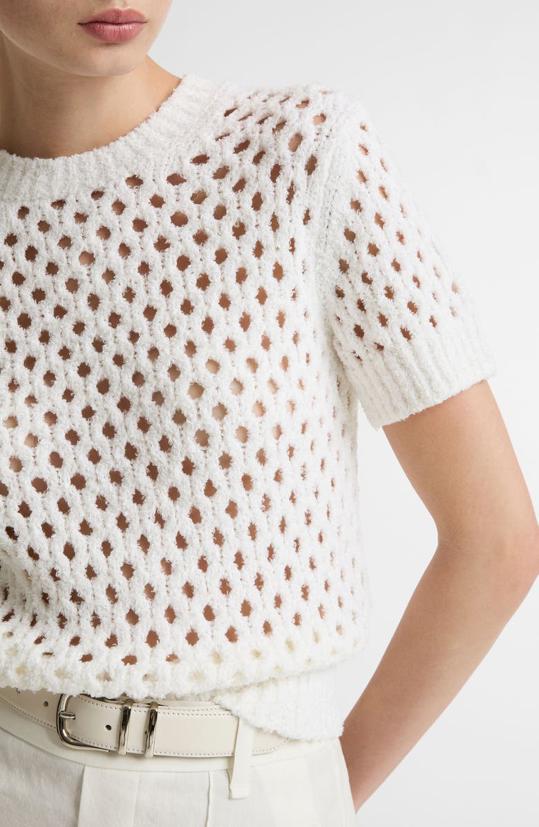 Vince Boxy Honeycomb Knit Short Sleeve Sweater, Alternate, color, Optic White