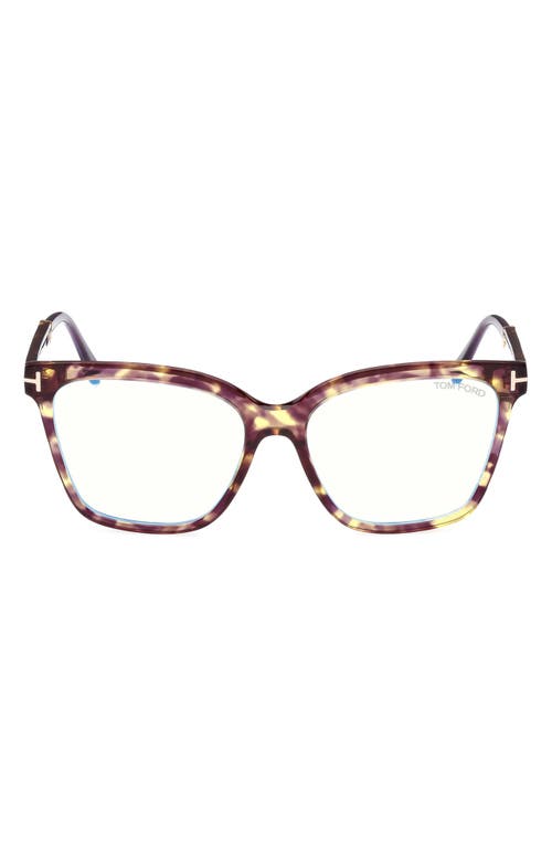 Tom Ford 56mm Square Blue Light Blocking Optical Glasses In Violet Yellow Havana Rose Gold