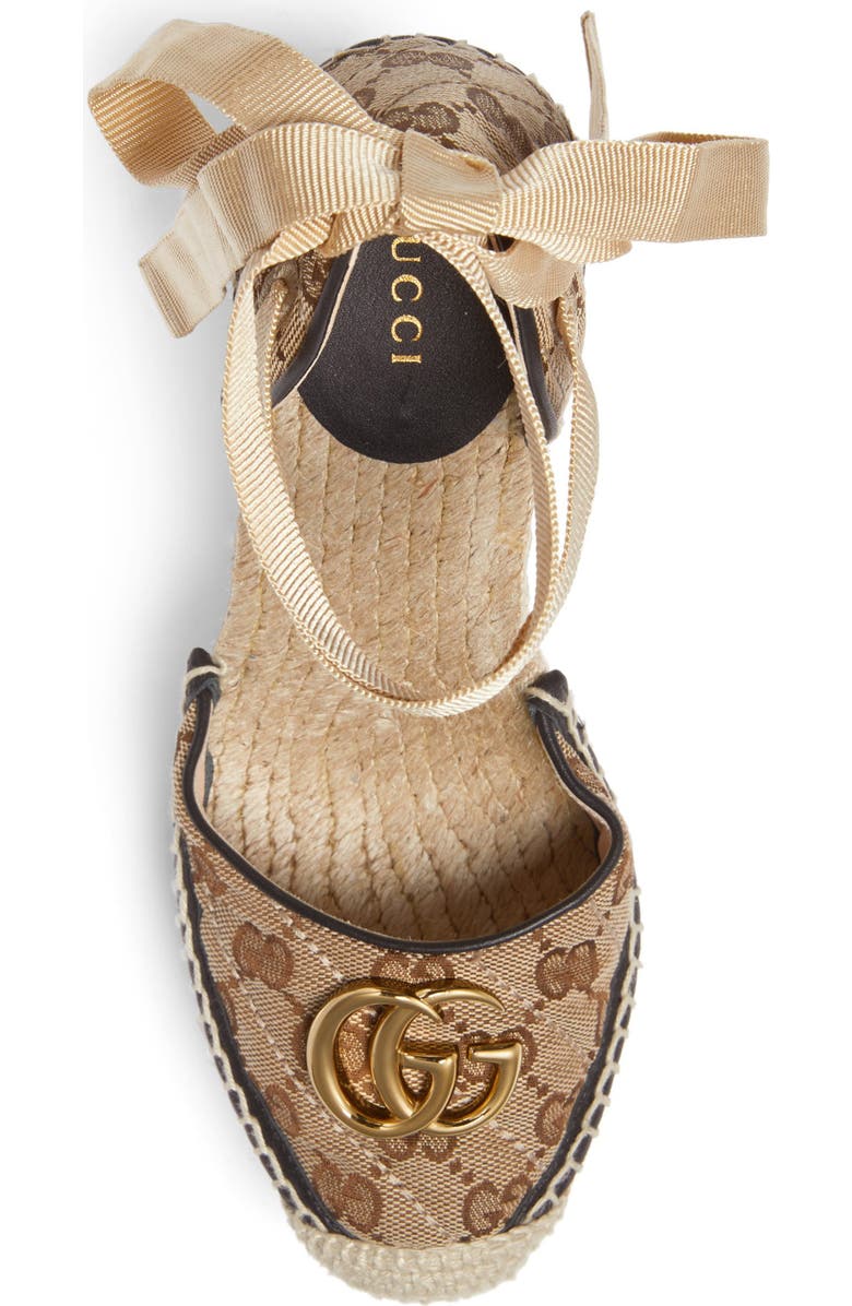 Gucci Pilar GG Ankle Tie Espadrille Platform Wedge, Alternate, color,