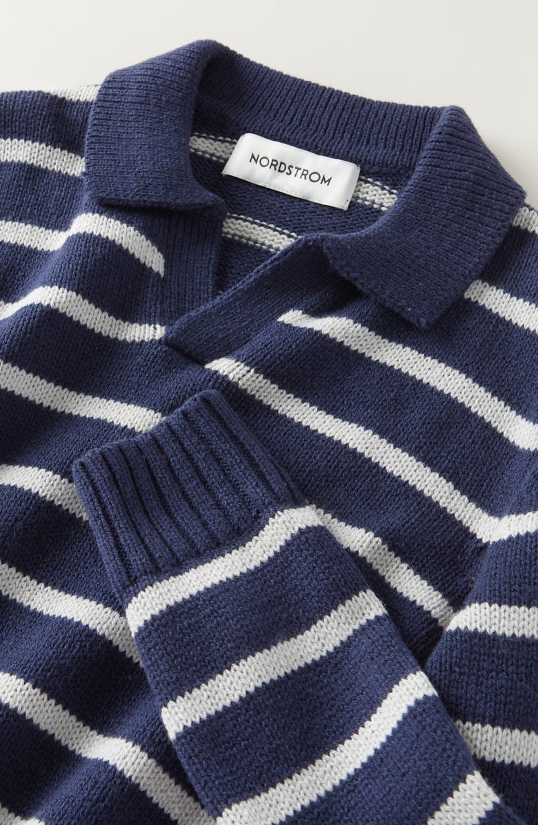 Nordstrom Kids' Collared Sweater, Alternate, color, Navy-Grey Heather Stripe