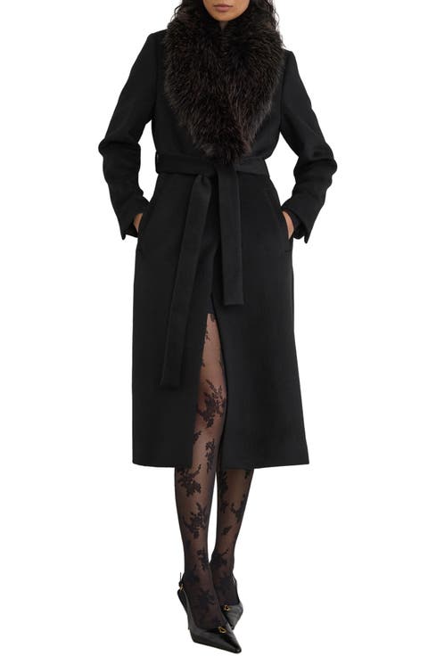 Francesca Faux Fur Collar Wool Blend Belted Coat