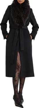 Reiss Francesca Faux Fur Collar Wool Blend Belted Coat