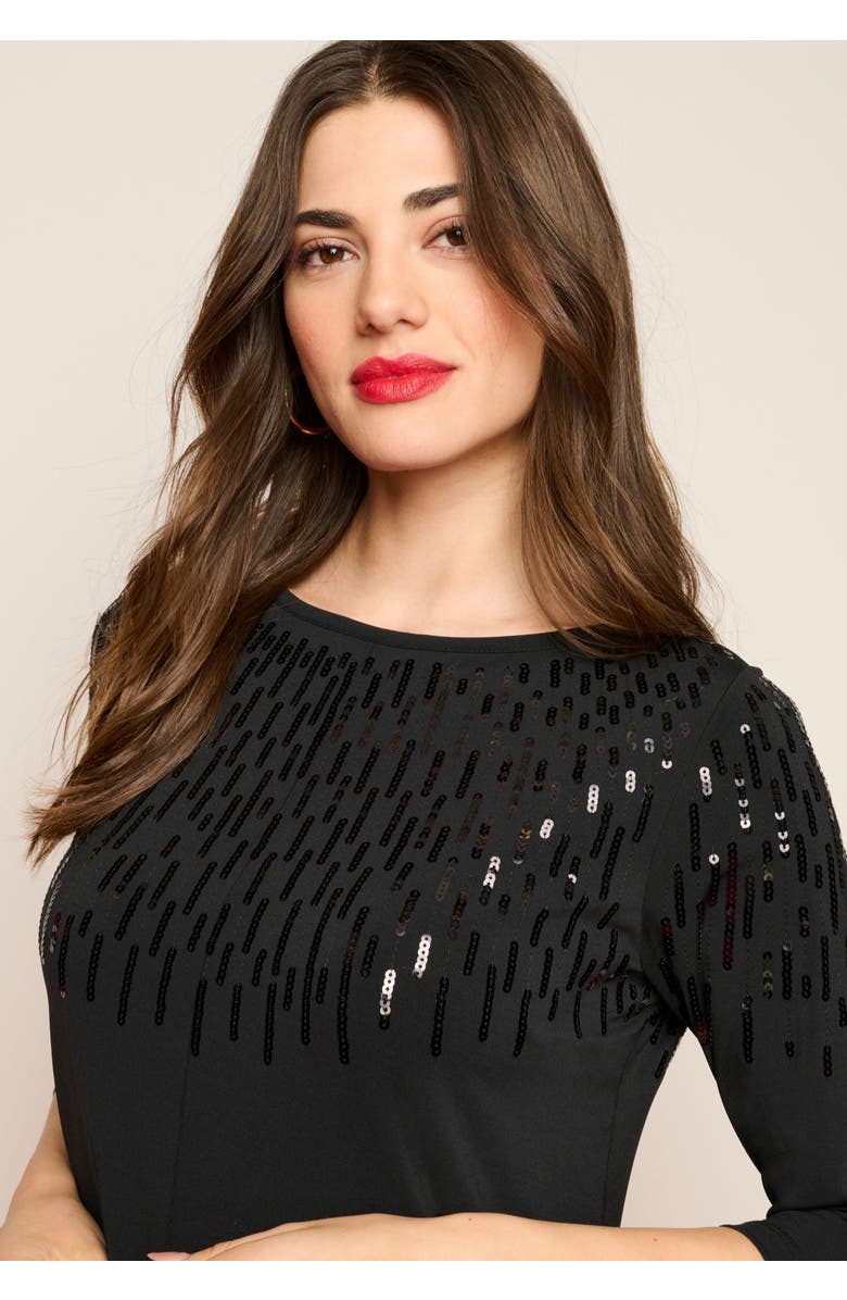 Roaman's Plus Size 3/4 Sleeve Embellished Boatneck Dress, Alternate, color, Black