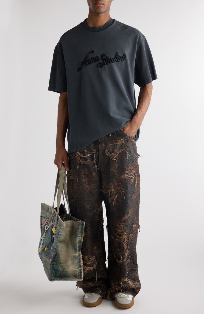 Acne Studios Tourist Logo Embroidered Cotton T-Shirt, Alternate, color, Faded Black