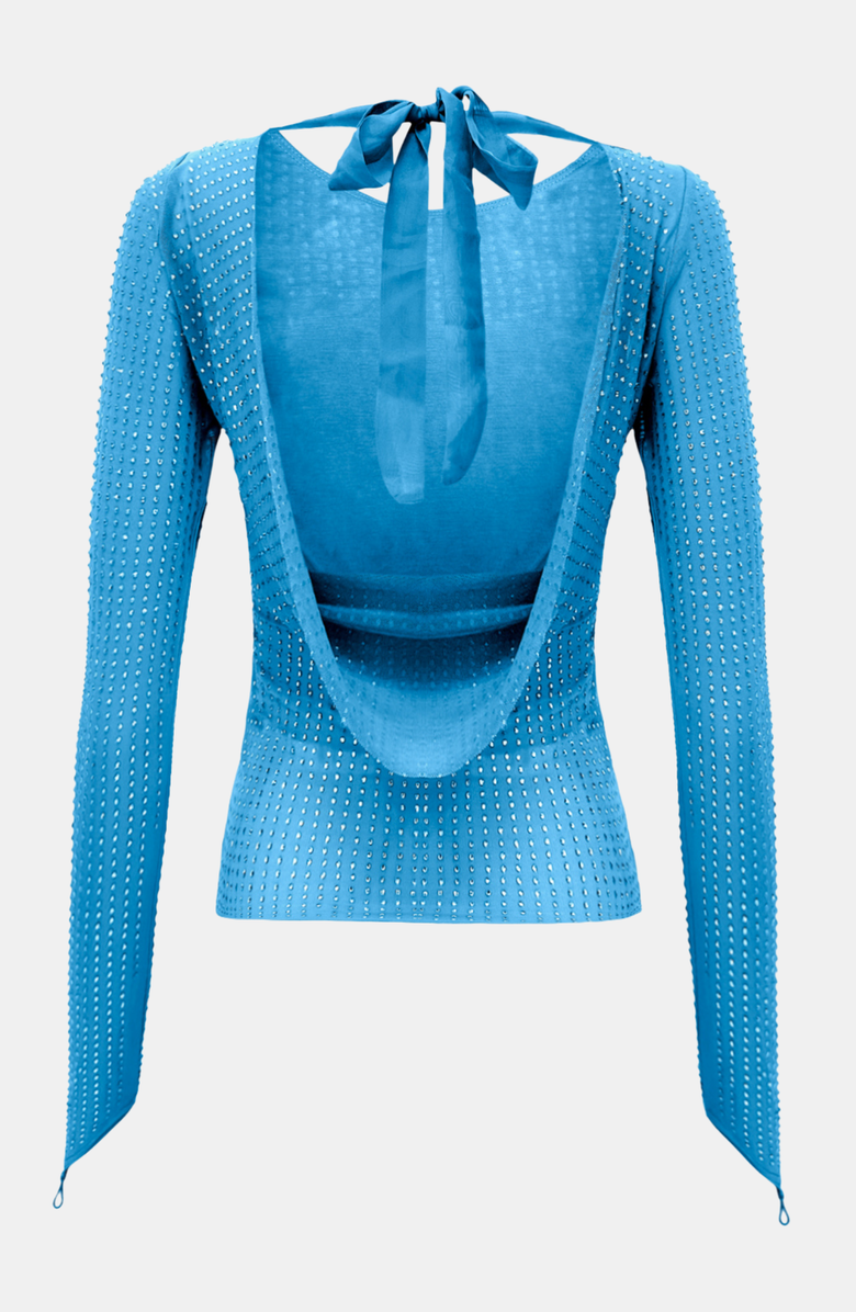 OW Collection MESHA Rhinestone Blouse, Alternate, color, Blue Rhinestone