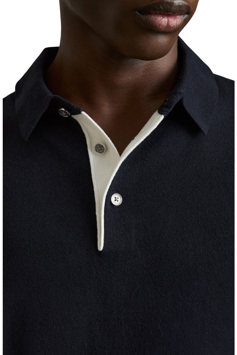 Finch Short Sleeve Linen & Cotton Polo Sweater, Alternate, color, NAVY