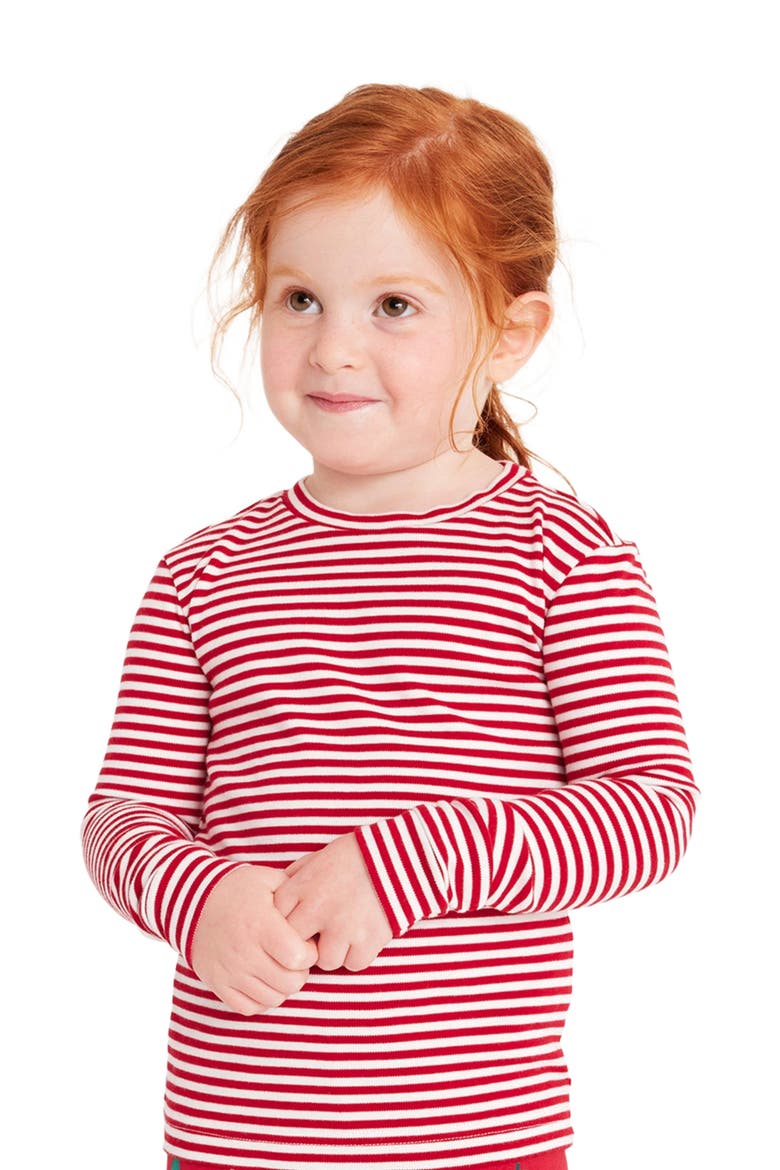 Kids Organic Long Sleeve Pj Top In Stripe, Alternate, color, Cherry Ivory Stripe