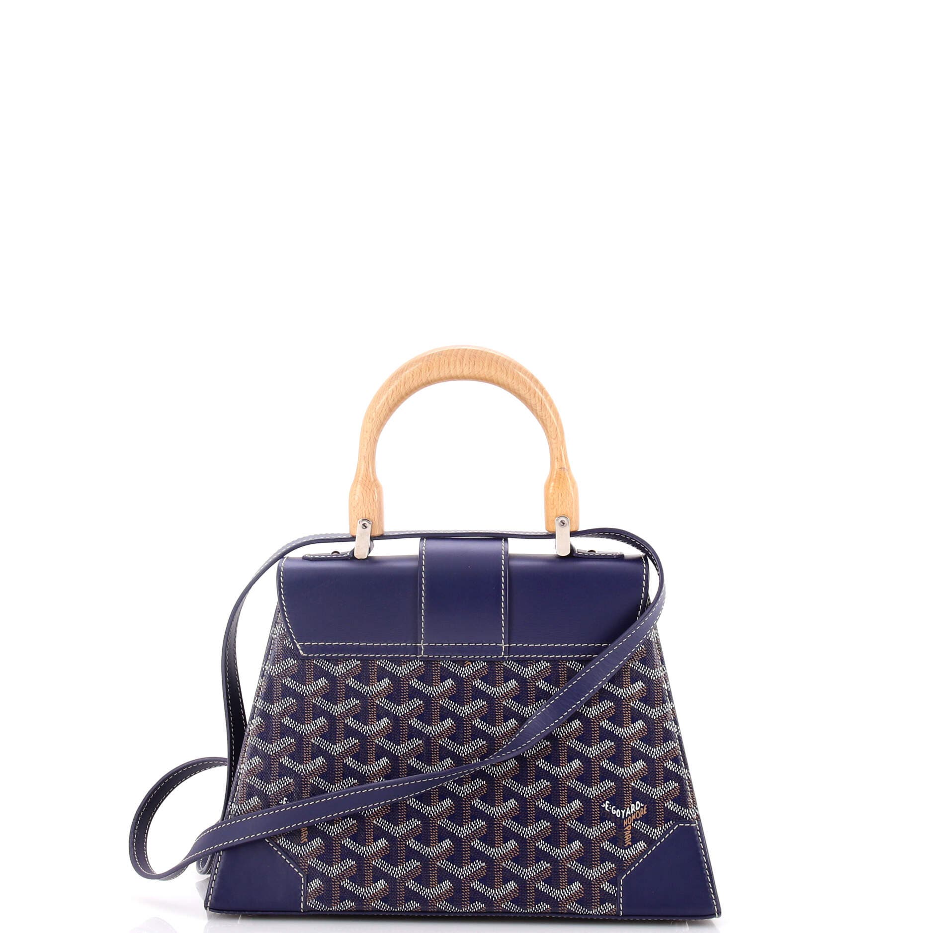 Pre-Owned Goyard Saigon Top Handle Bag Coated Canvas with Leather PM, Alternate, color, Blue