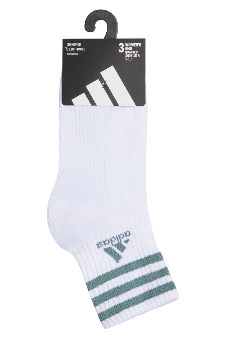 Cushioned 3-Pack High Quarter Socks, Alternate, color, WHITE/ TEAL GREEN/ MINT GREEN