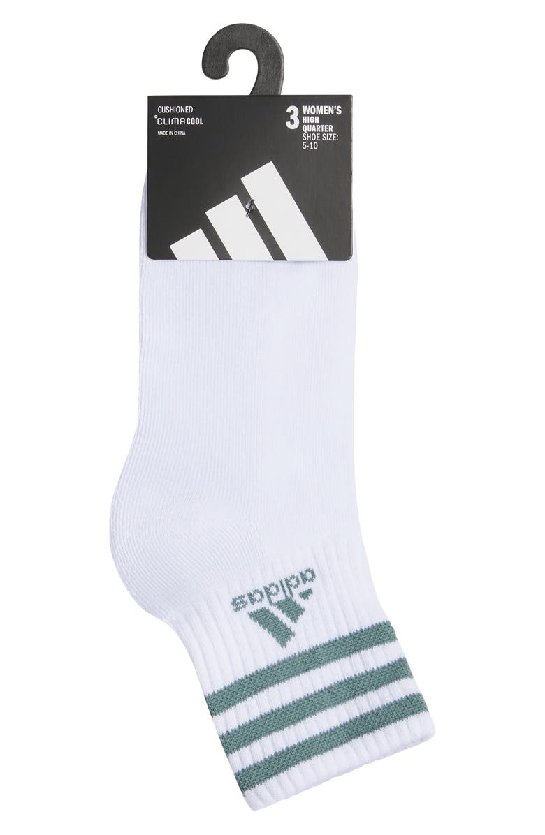 adidas Cushioned 3-Pack High Quarter Socks, Alternate, color, White/ Teal Green/ Mint Green
