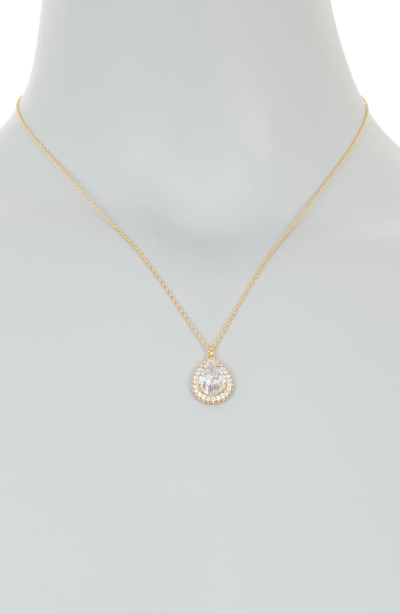 KATE SPADE SATURDAY brilliant statements pavé halo pendant necklace, Alternate, color, Clear Gold