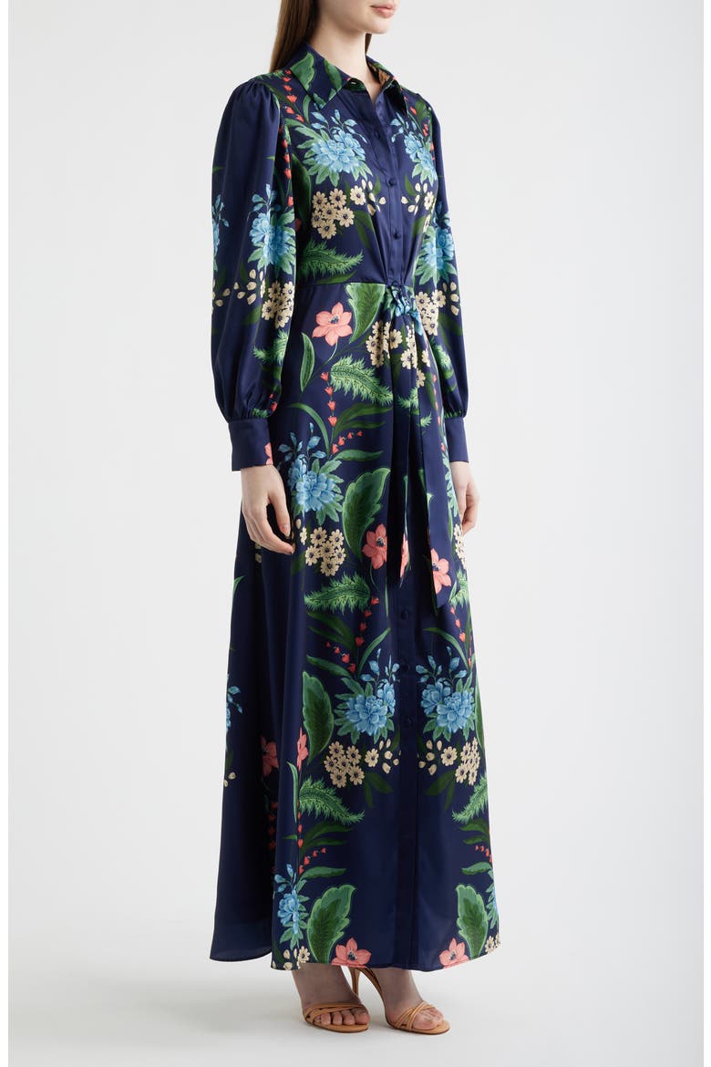 Floral Print Long Sleeve Maxi Shirtdress, Alternate, color, NAVY MULTI