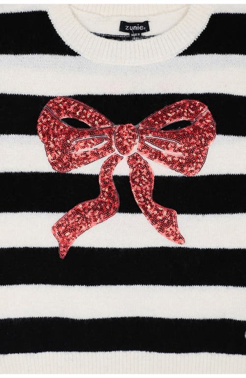 Zunie Kids' Sequin Bow Stripe Sweater In Multi