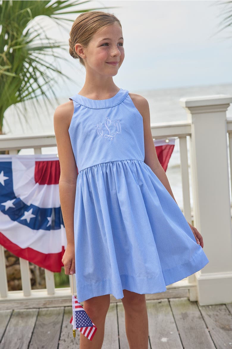 Kids' Bow Back Annie Dress, Alternate, color, Royal Mini Gingham