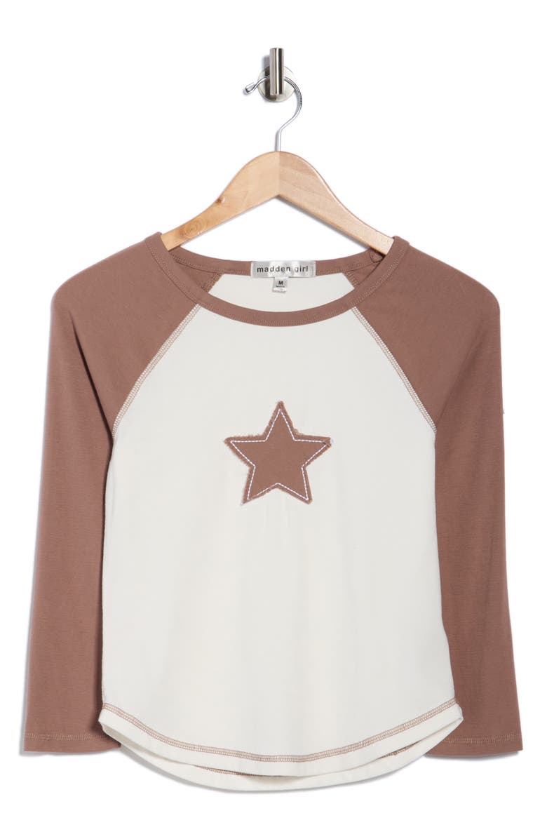 Madden Girl Patch Raglan Tee, Alternate, color, Tan Cocoa/ Coconut White