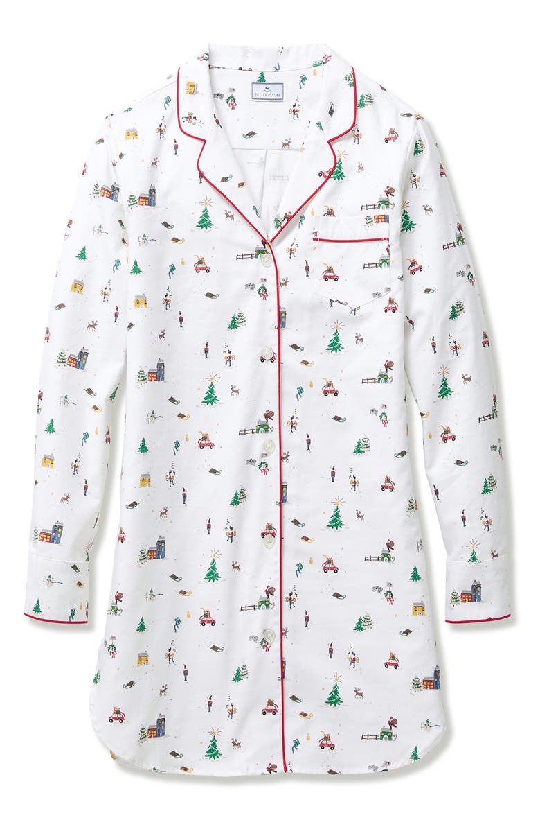 Petite Plume Holiday Town Cotton Twill Nightshirt, Alternate, color, White