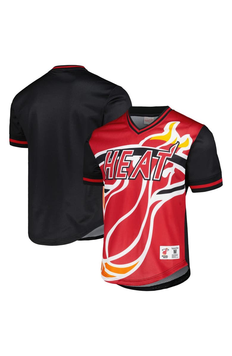 Mitchell & Ness Men's Mitchell & Ness Red Miami Heat Jumbotron 3.0 Mesh V-Neck T-Shirt, Main, color, Red