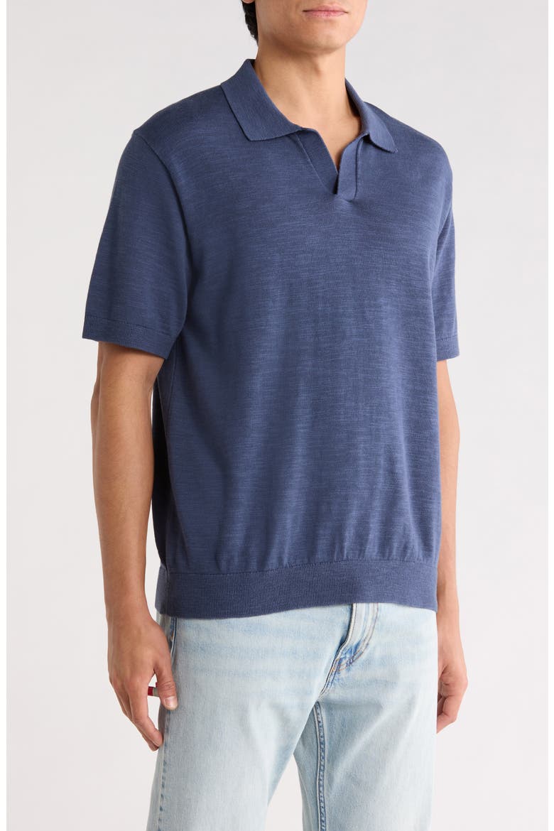Johnny-Collar Cotton Slub Sweater Polo, Alternate, color, PETROL NAVY