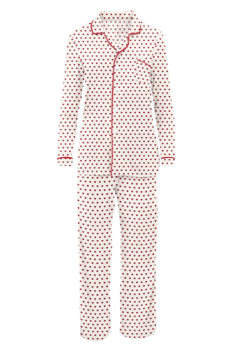 Print Long Sleeve Pajamas, Alternate, color, NATURAL HEARTS