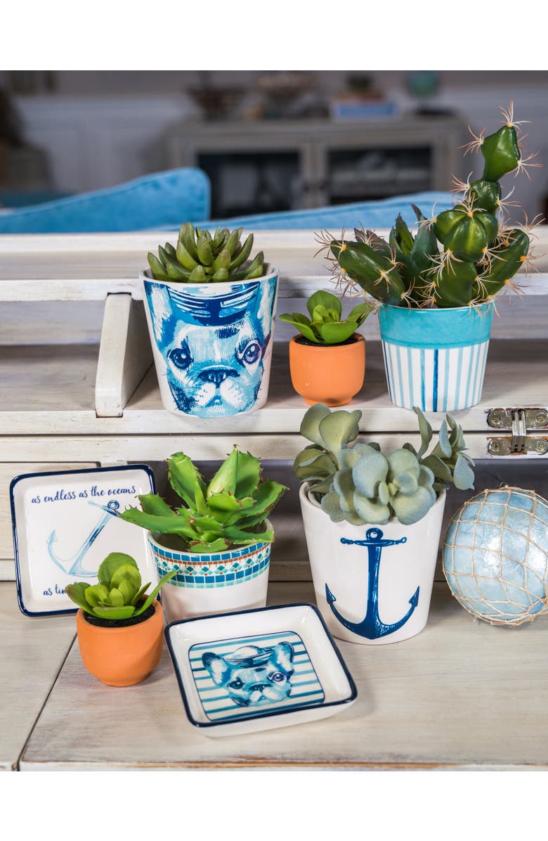 Beachcombers 3" Coastal Kisses Ceramic Tabletop Planter For Greenery Décor, Alternate, color, Blue