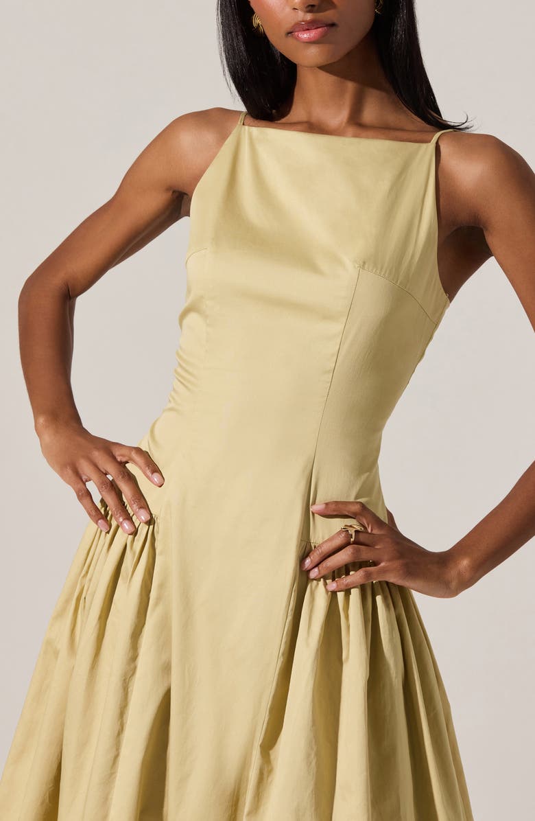 ASTR the Label High Neck Open Back Cotton Midi Dress, Alternate, color, Light Khaki