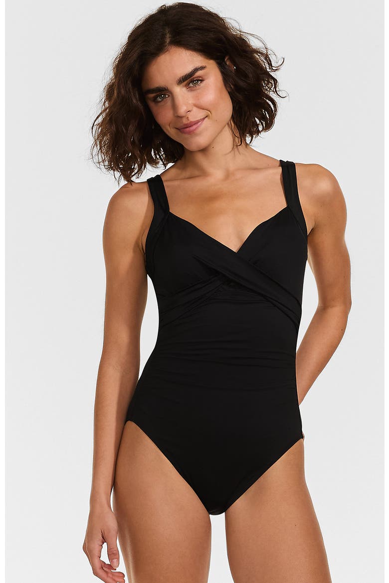 D-Cup Sweetheart Underwire Wrap One Piece Swimsuit, Main, color, Black