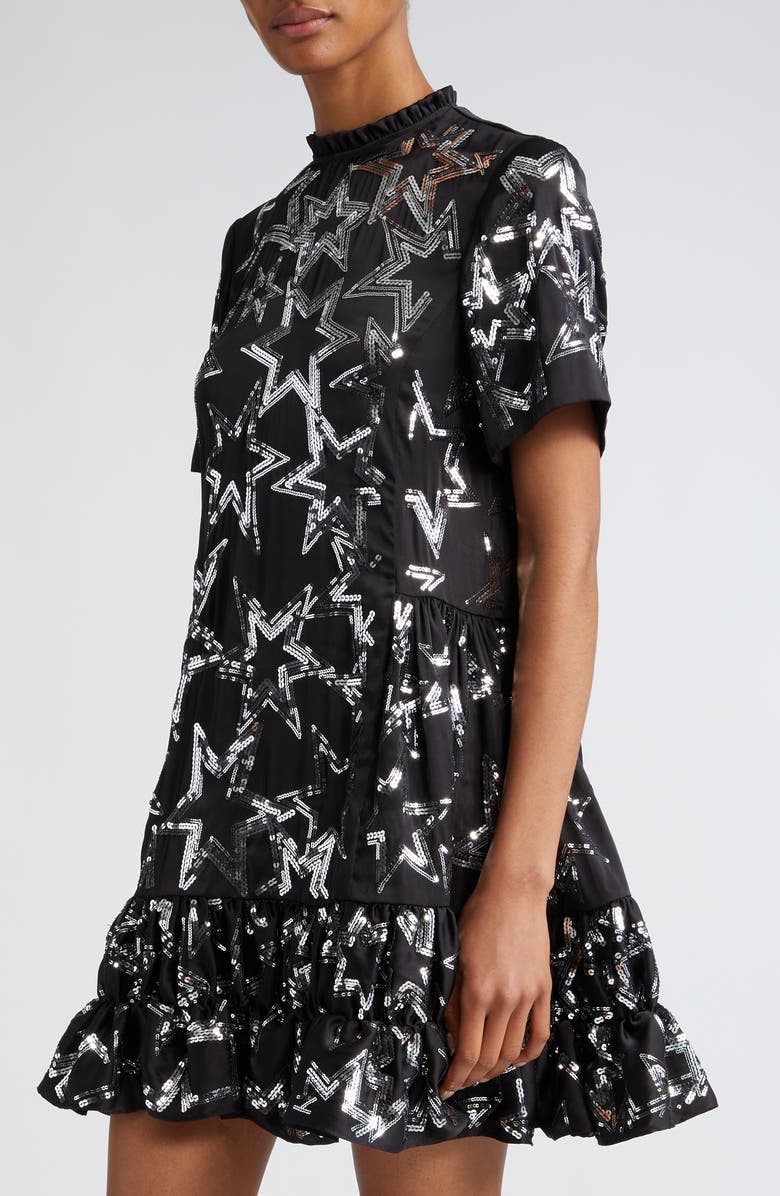 Rabanne Sequin Star Flounced Minidress, Alternate, color,