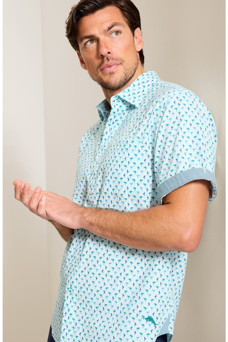 Nova Wave Flock It to You Short Sleeve Seersucker Button-Up Shirt, Alternate, color, SCANDIA BLUE