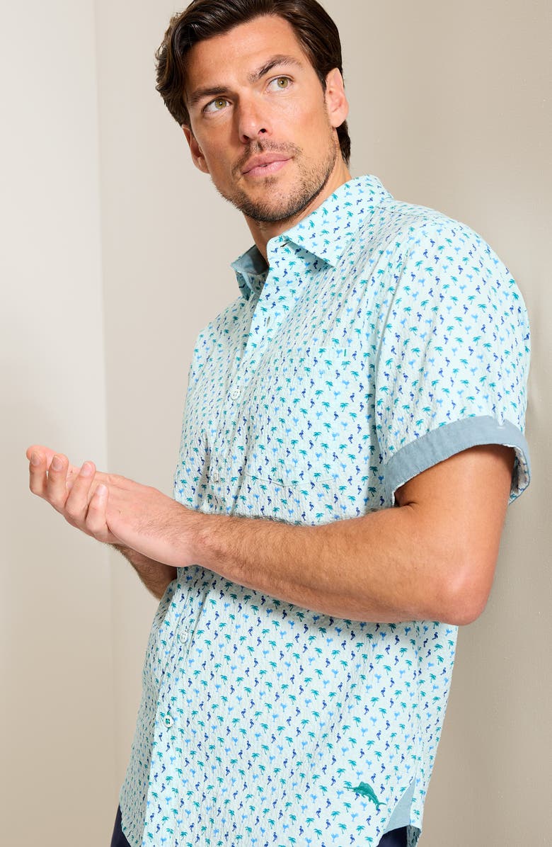 Tommy Bahama Nova Wave Flock It to You Short Sleeve Seersucker Button-Up Shirt, Alternate, color, Scandia Blue