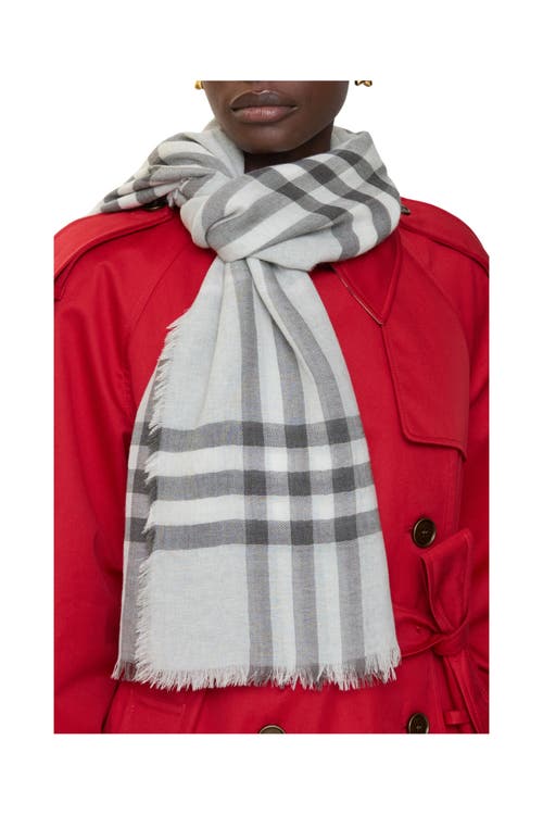 Burberry Wide Check Wool Scarf In Gray