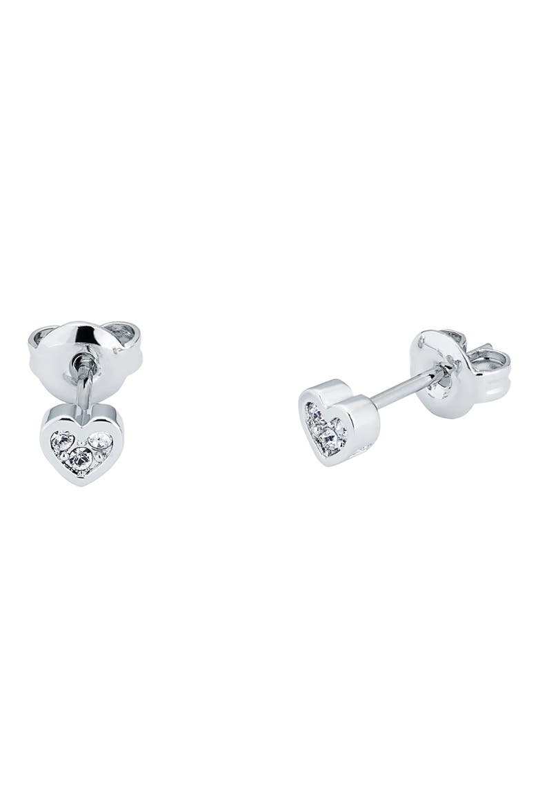 Neena Nano Heart Stud Earrings, Alternate, color, SILVER TONE CLEAR CRYSTAL