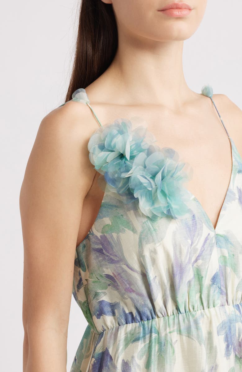 Lucy Paris Moret Floral Asymmetric Hem Dress, Alternate, color, Turquoise Floral