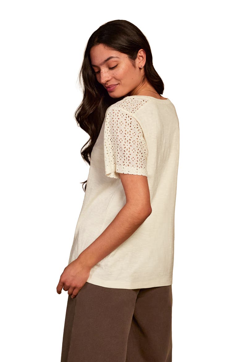 Eyelet Sleeve Soft-Drape Jersey T-Shirt, Alternate, color, Chalk