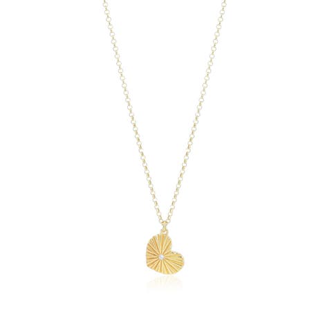 CZ Fluted Single Heart Necklace