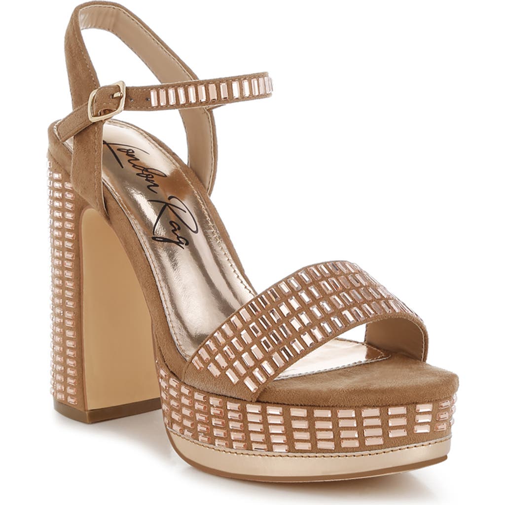London Rag Starlet Rhinestone Platform Sandal In Tan