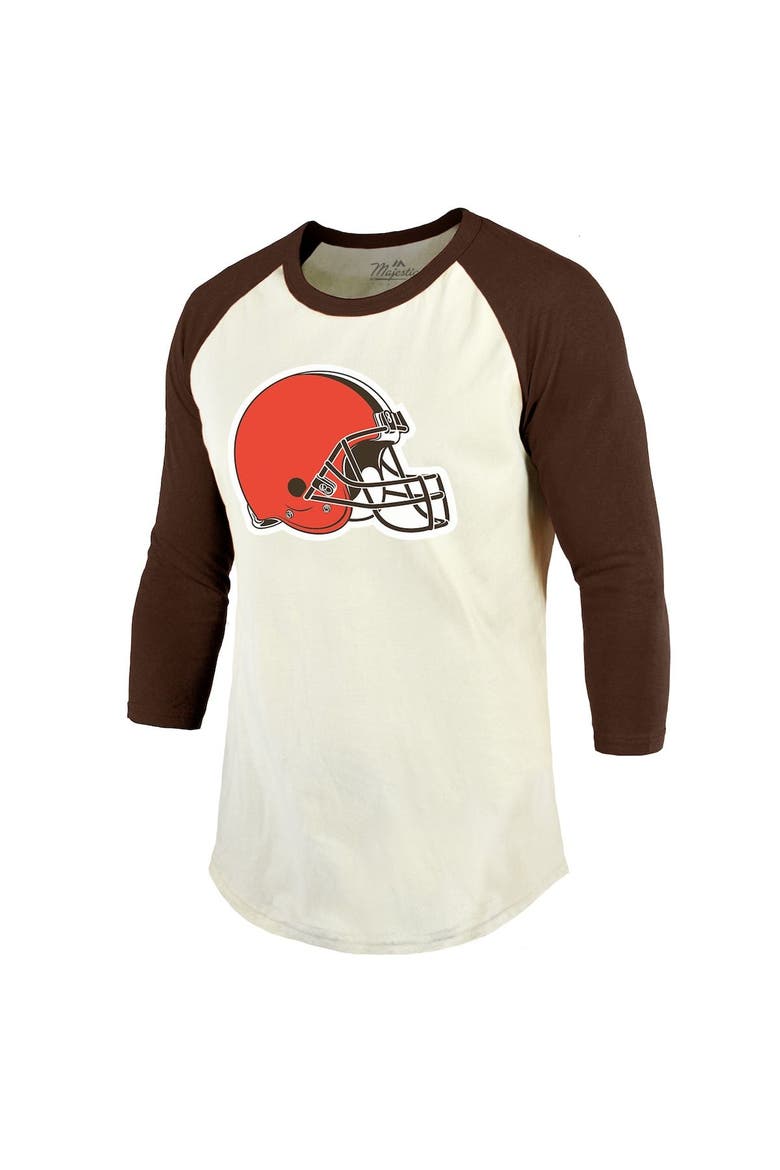 Men's Majestic Threads Deshaun Watson Cream/Brown Cleveland Browns Name & Number Raglan 3/4 Sleeve T-Shirt, Alternate, color, Cream