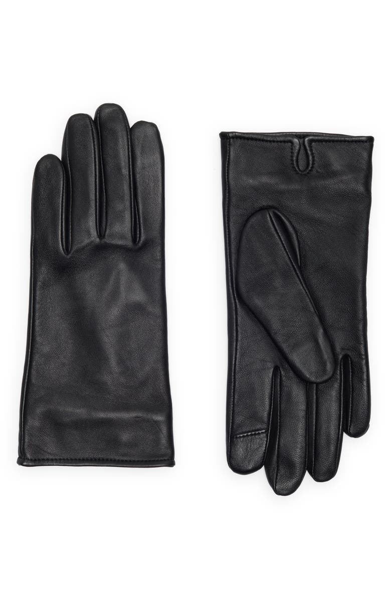 Cole Haan Leather Gloves, Main, color, Caviar