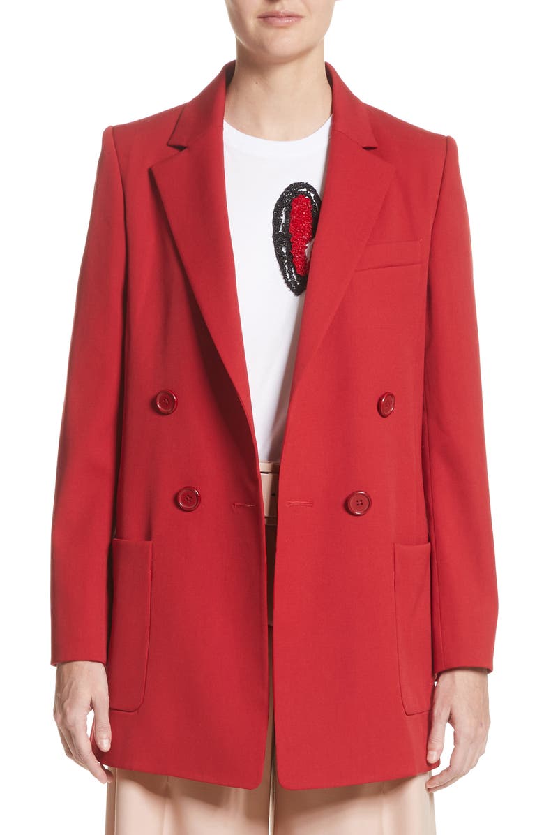 Oscar de la Renta Stretch Wool Boyfriend Blazer, Main, color,