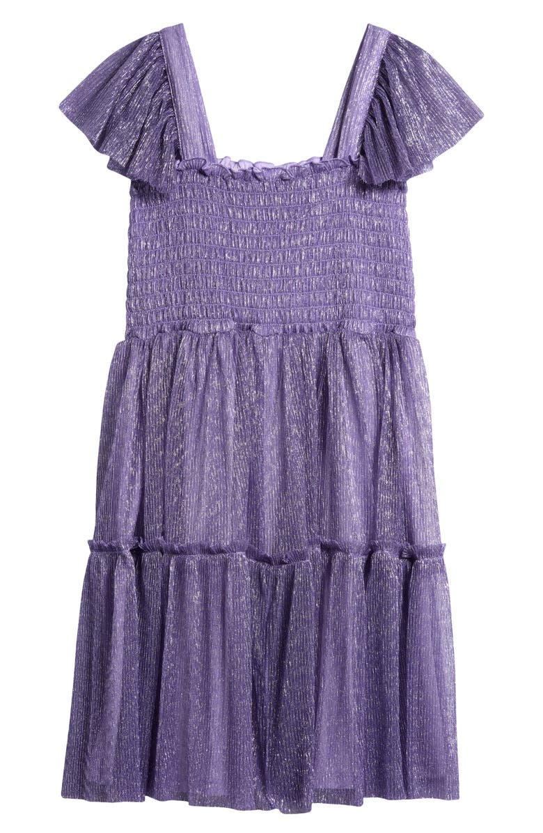 Zunie Kids' Flutter Sleeve Plissé Party Dress, Alternate, color, Lilac