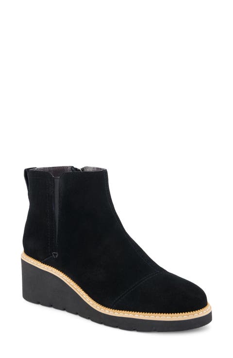 Mina Leather Wedge Bootie with Faux Shearling Trim
