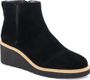 TOMS Mina Leather Wedge Bootie with Faux Shearling Trim