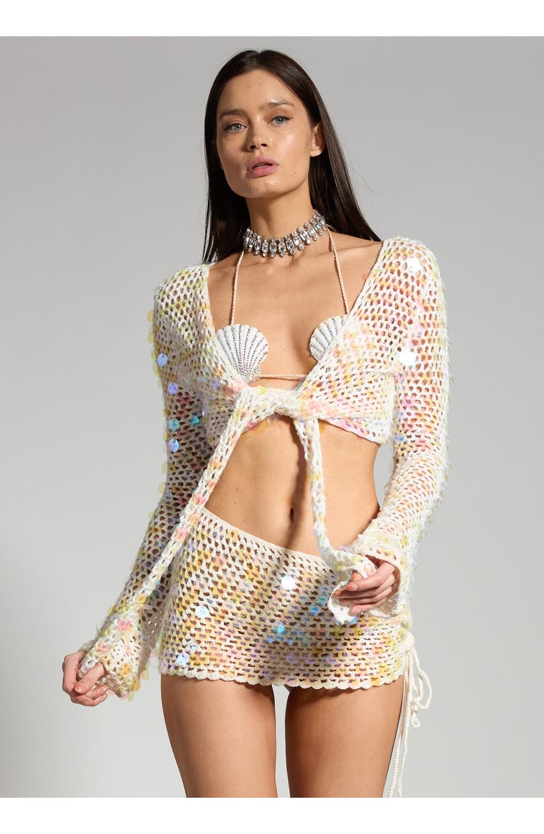 SPARKL SIREN TIE TOP, Alternate, color, White