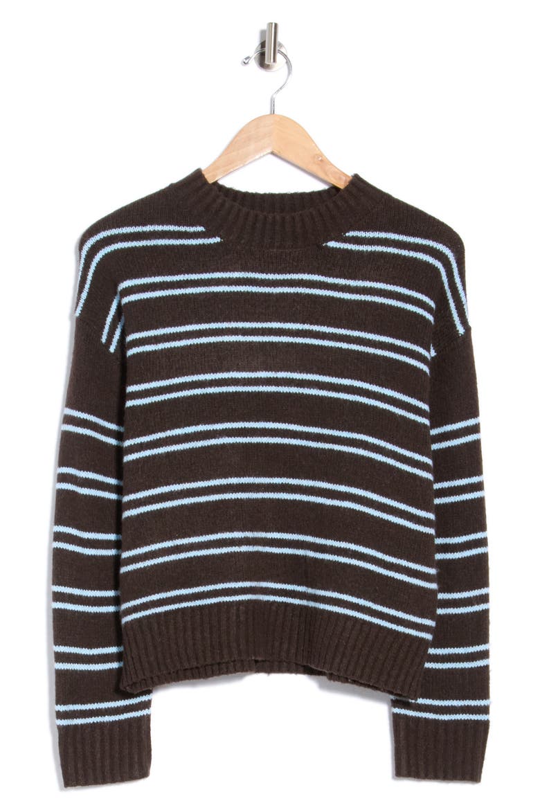 Striped Lightweight Crewneck Sweater, Alternate, color, DK CHOC/ BABY BLUE
