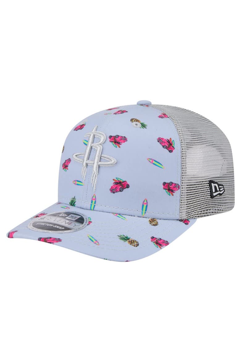 Men's New Era Light Blue/Gray Houston Rockets Adventure Aloha Pattern 9SEVENTY Stretch-Snap Hat, Main, color, Light Blue