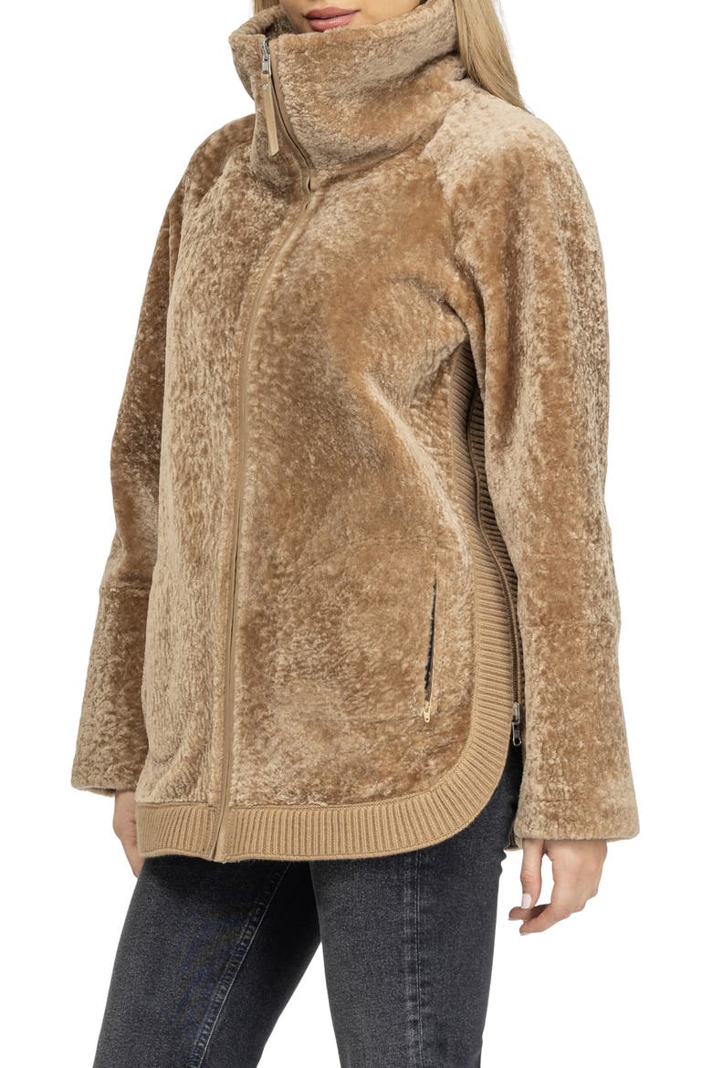 Reversible Genuine Shearling Jacket, Stand Collar, Alternate, color, LATTE