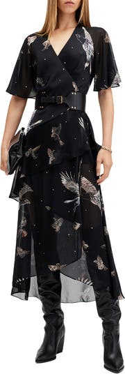 knee length dresses for ladies Hope & Ivy The Alana Beaded Wrap Maxi Dress, Orange
