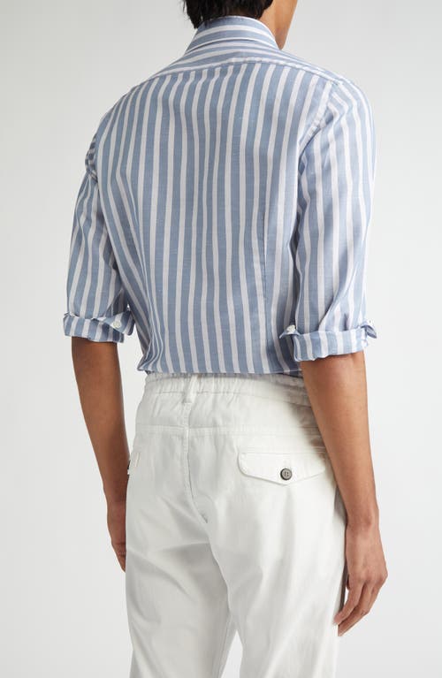 ELEVENTY ELEVENTY DANDY STRIPE COTTON & LINEN BUTTON-UP SHIRT