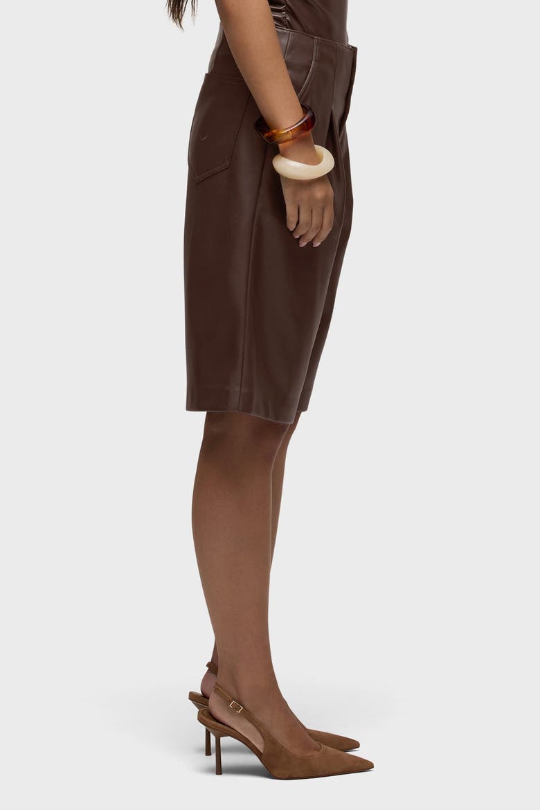 Vegan Leather Pleated Trouser Short, Alternate, color, CHICORY COFFEE